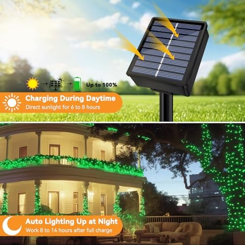 Solar String Lights Outdoor Waterproof 66ft 200LED 8 Modes - 2 Pack Green