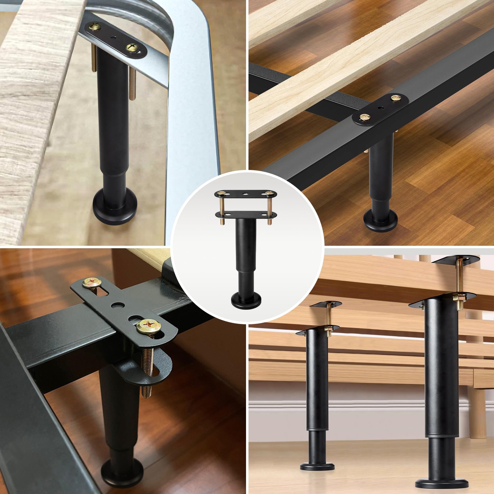 Adjustable Height Bed Frame Replacement Legs with Wider Base, Under Bed Cente...