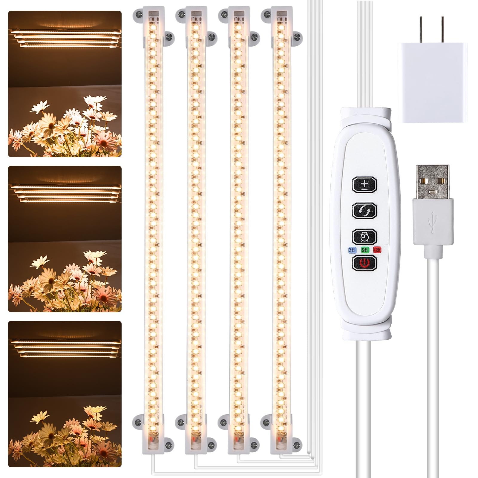 RWNTAO LED Plant Growing lamp, 3000K Full 13Inch 4 Head 1 Pack, White