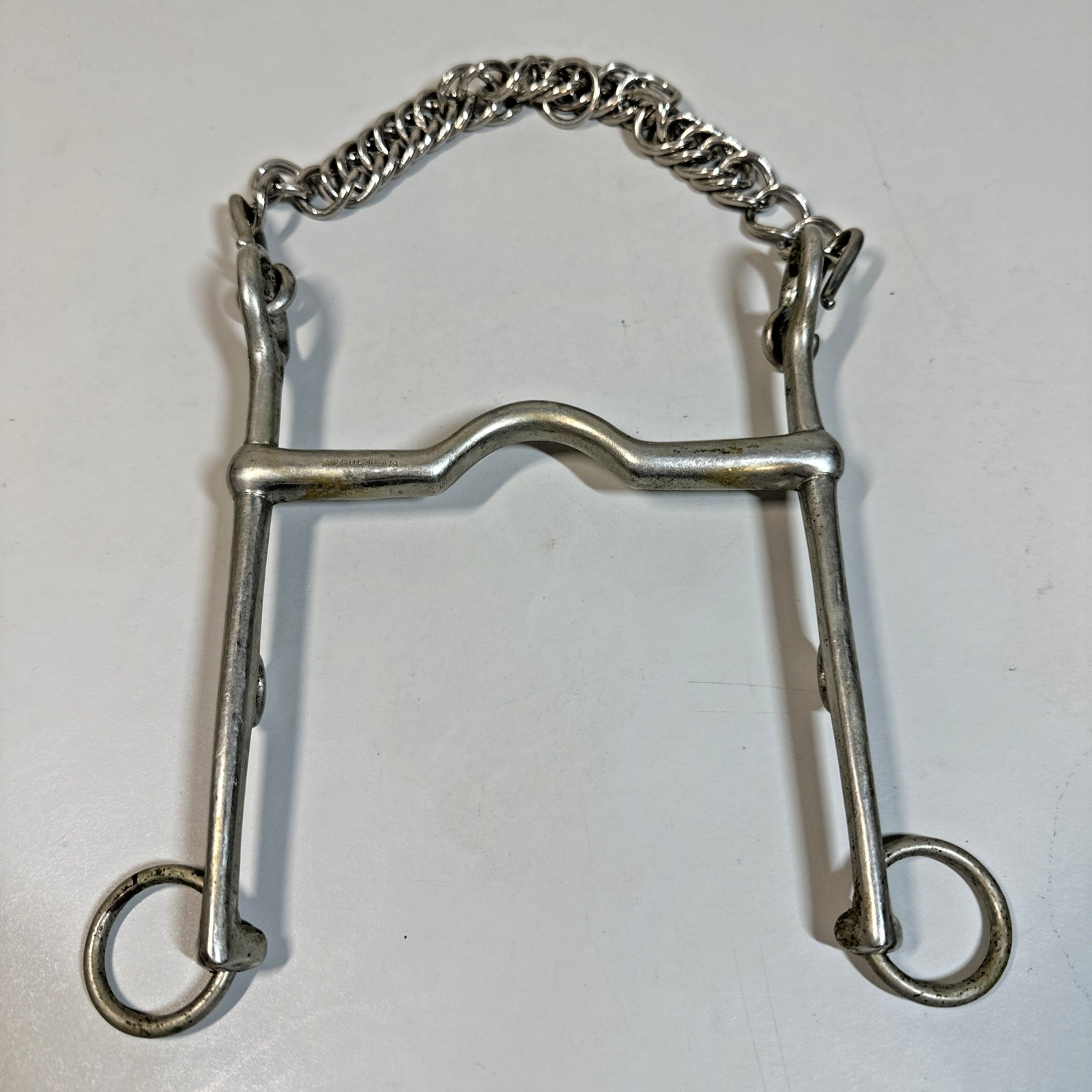 Weymouth low port horse Bit size 5  inch includes flat linked chin strap
