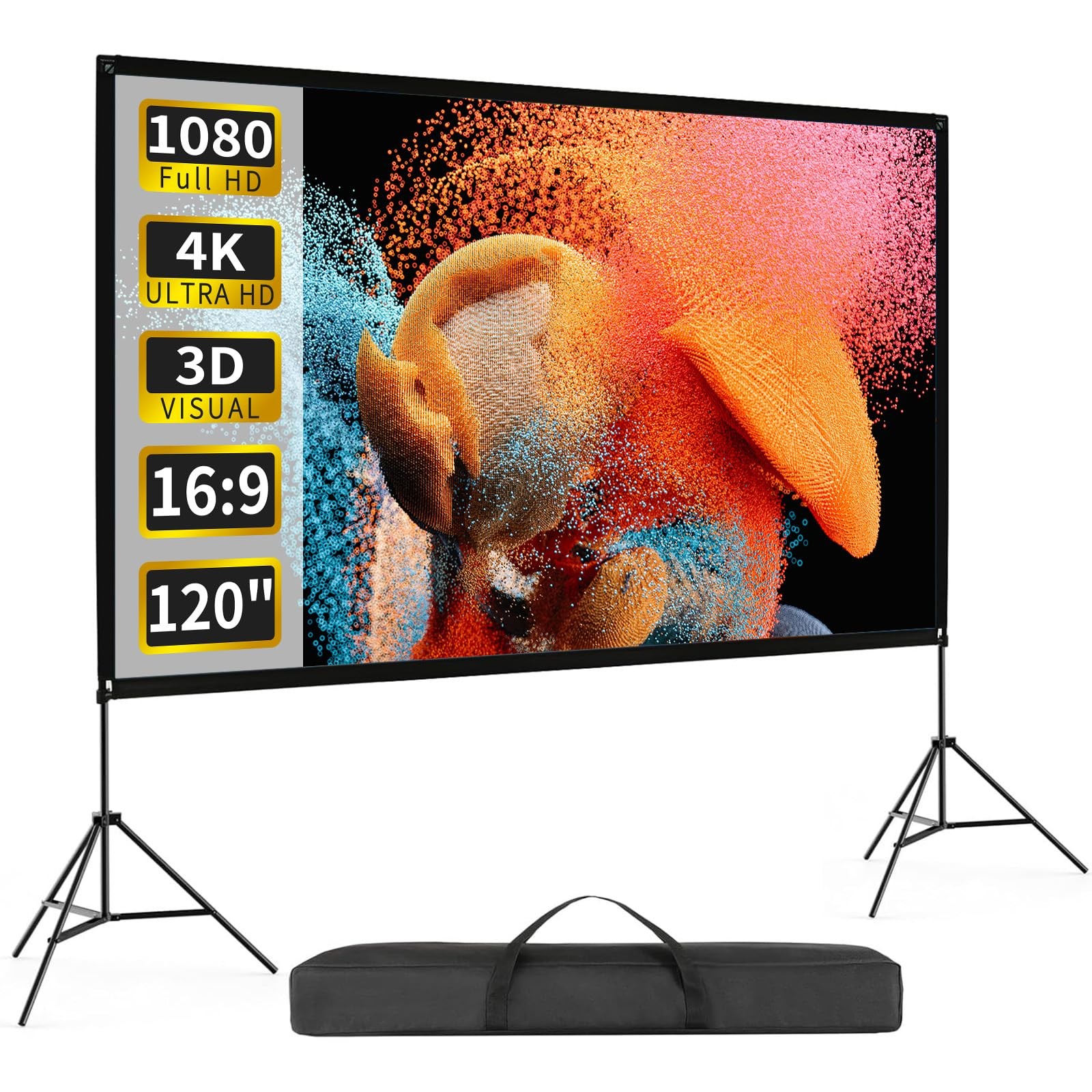 120inch Projector Screen with Stand, Portable Movie Screen Indoor Outdoor
