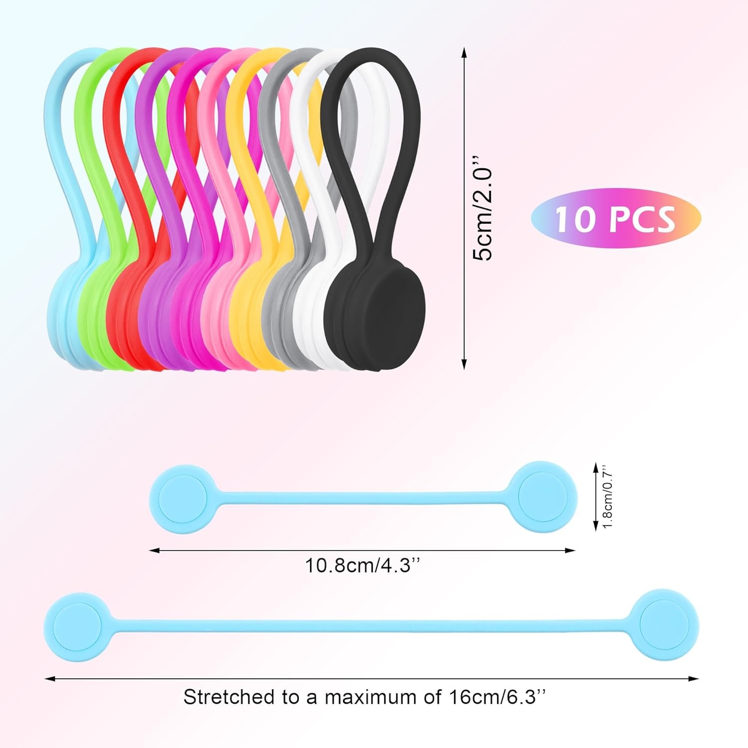 Quacc 10 PCS Reusable Magnetic Cable Ties Multicolor