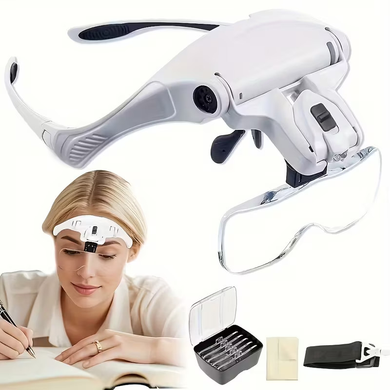 Eyeglasses Magnifier with LED and 5 Interchangeable Lenses ~ Upgraded Version