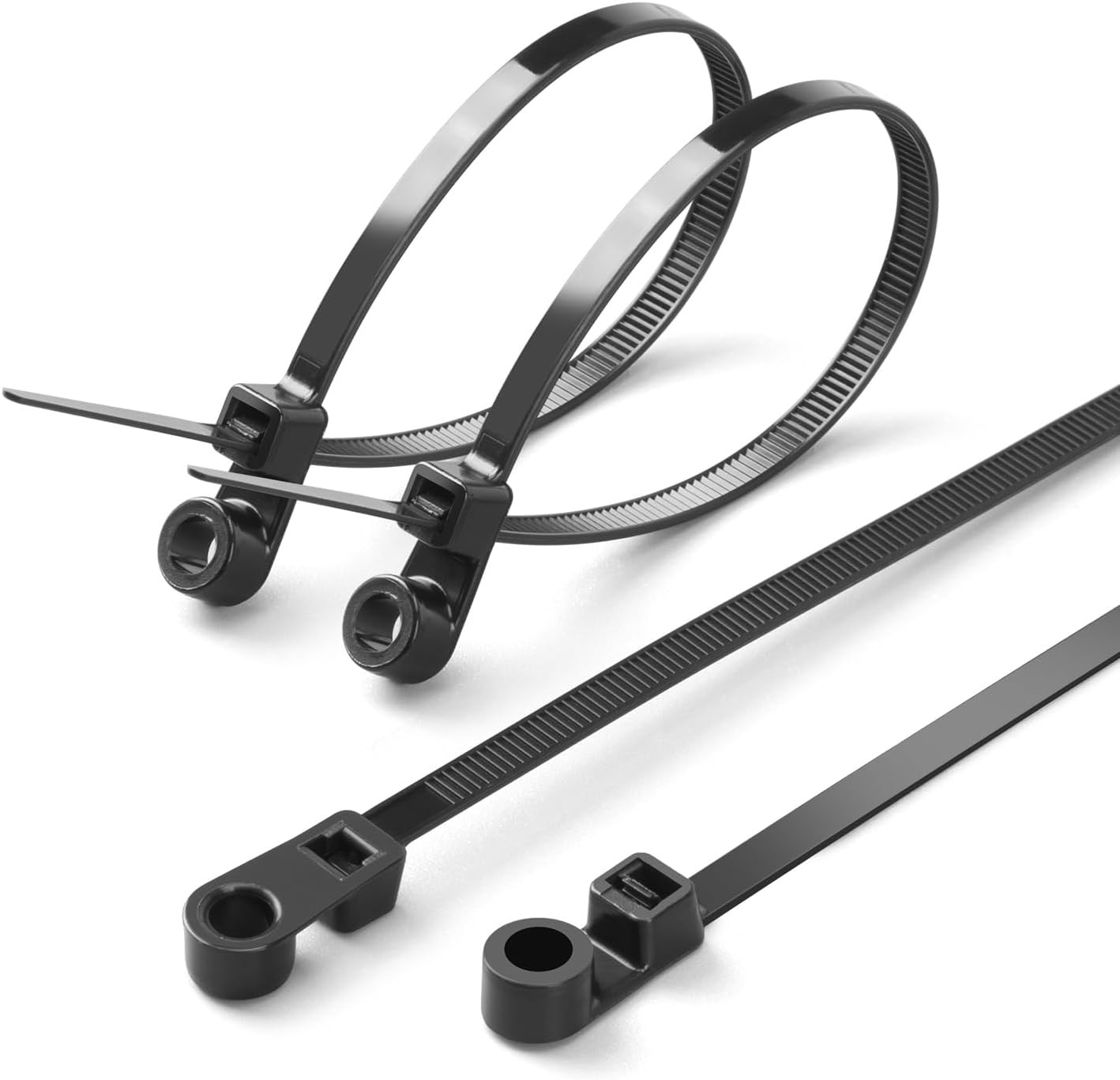 110 PCS Black Zip Ties with Screw Hole 7.5 Inch, 75 Lbs Mountable Head Cable Tie