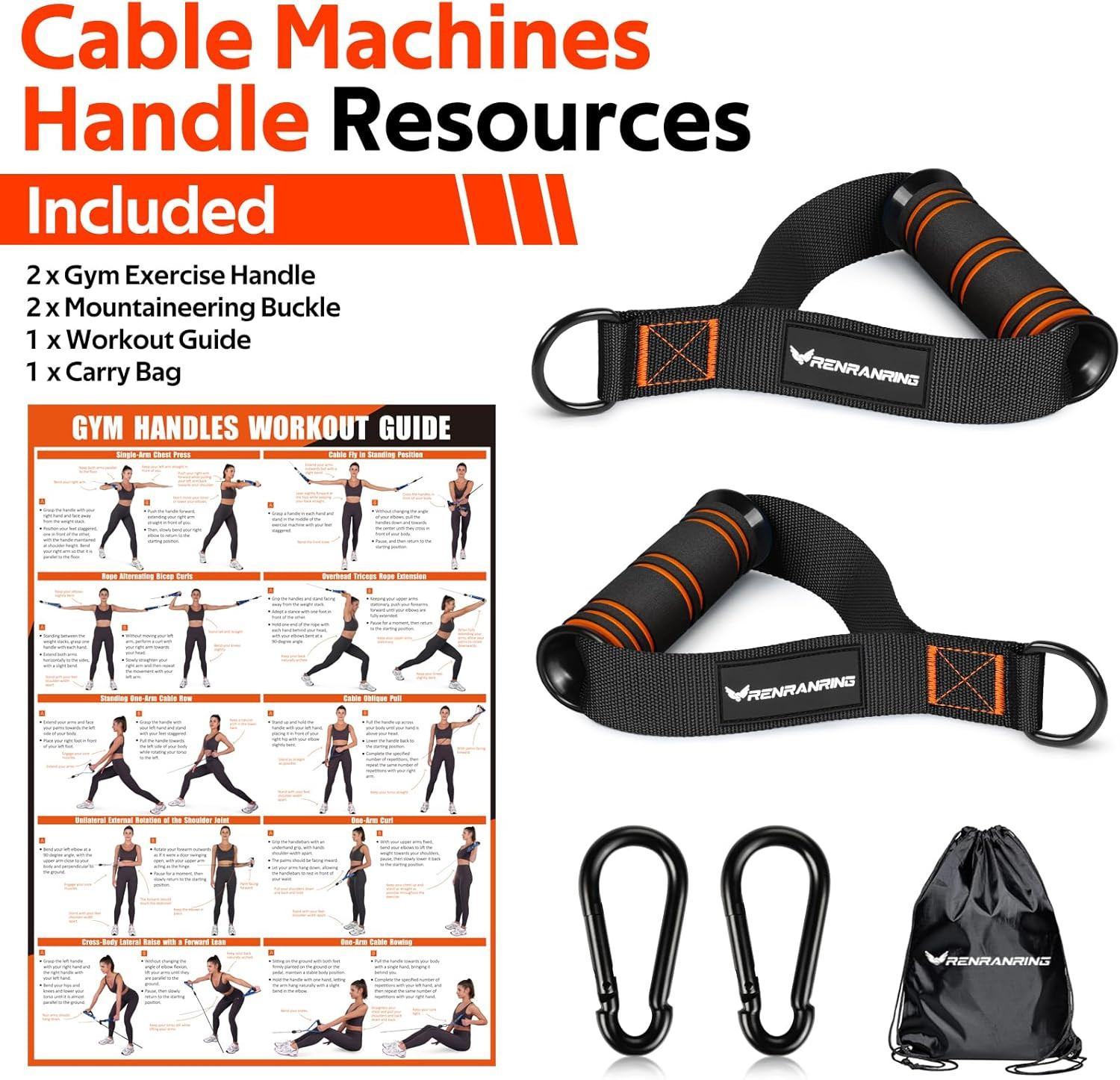 Gym Exercise Handles, Replacement Handle Attachments for Cable Machine Pulleys,