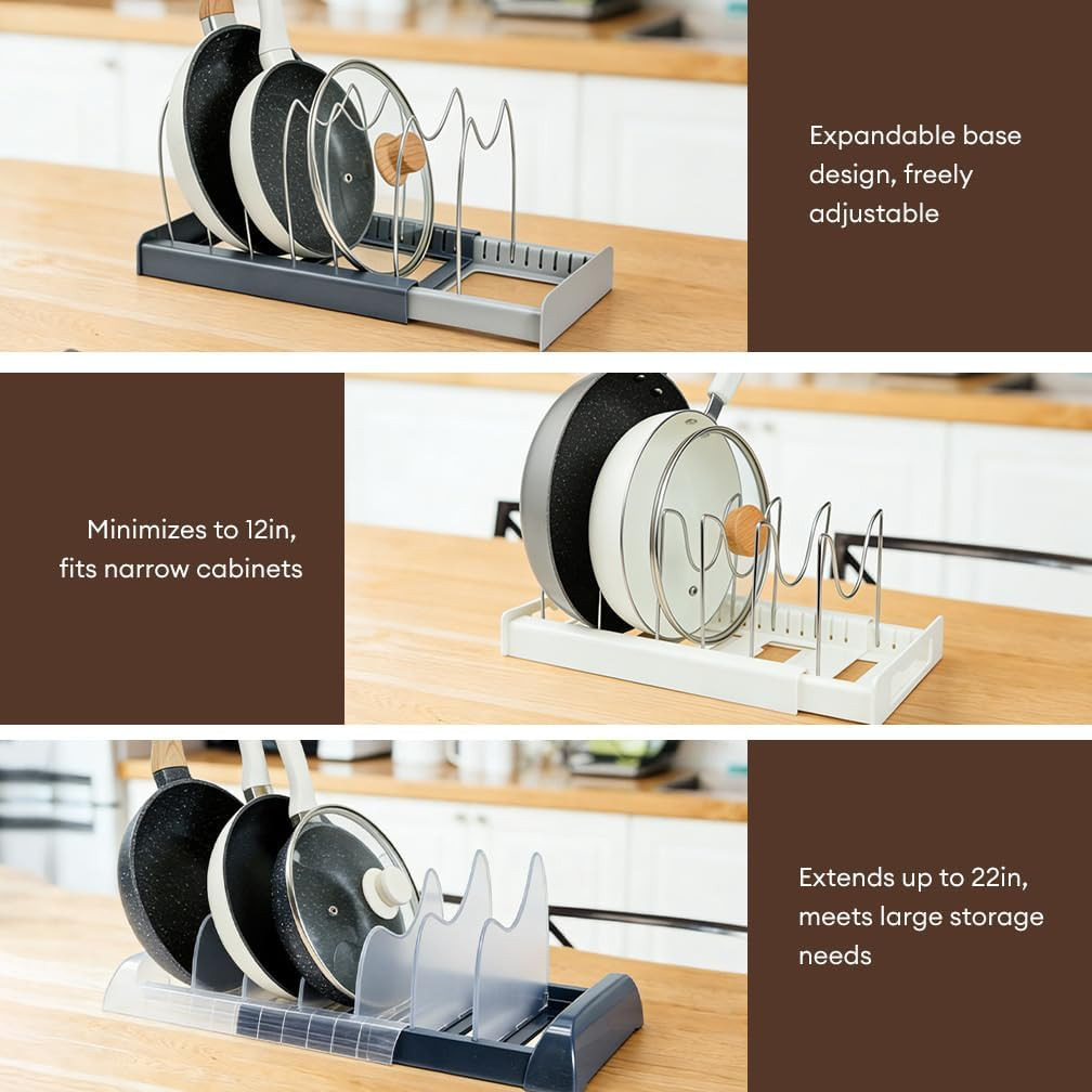 Adjustable Pot & Pan Organizer – Expandable 12"-22" Lid Rack for Cabinets