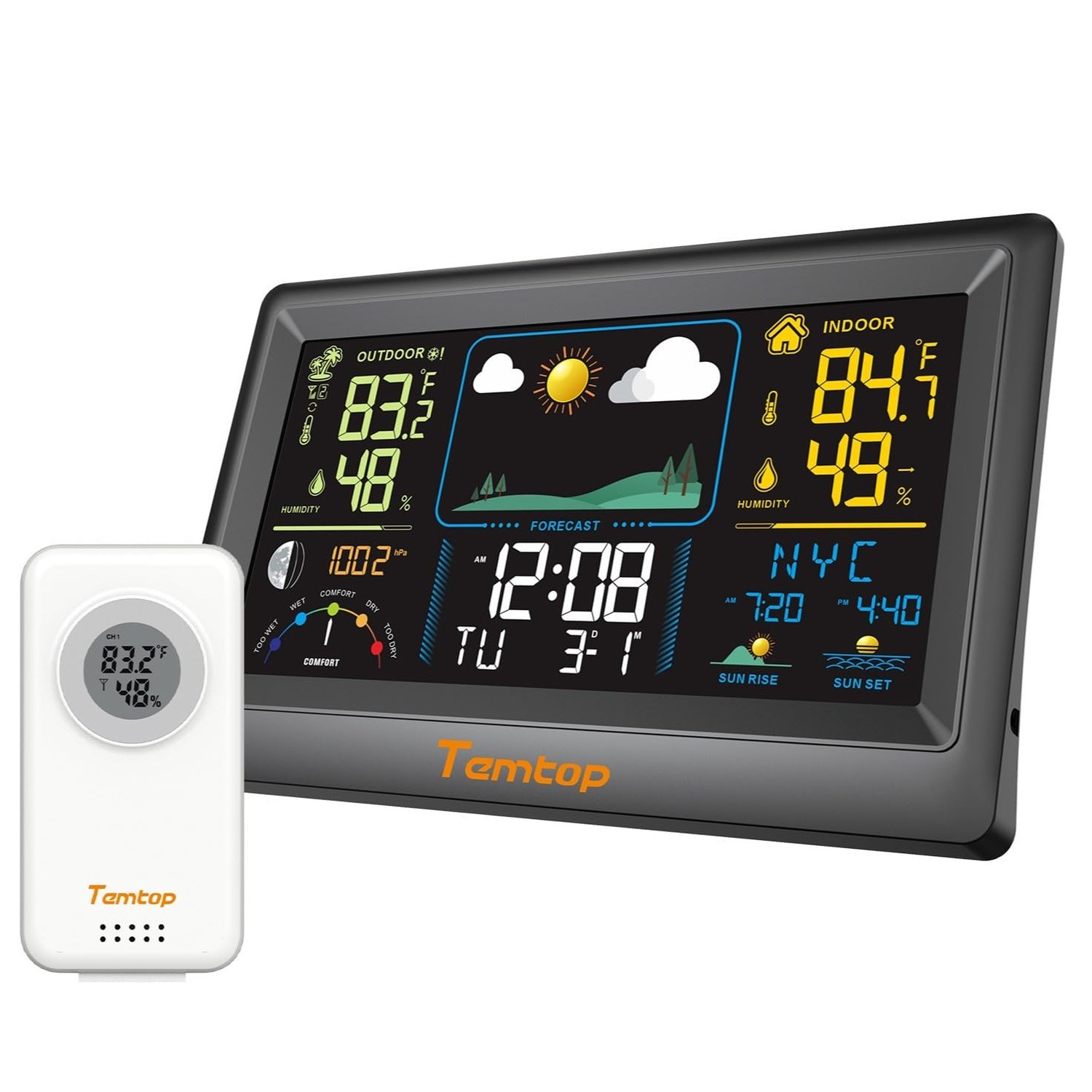 Temtop Multifunctional Weather Station with Indoor/Outdoor Temperature, Humid...