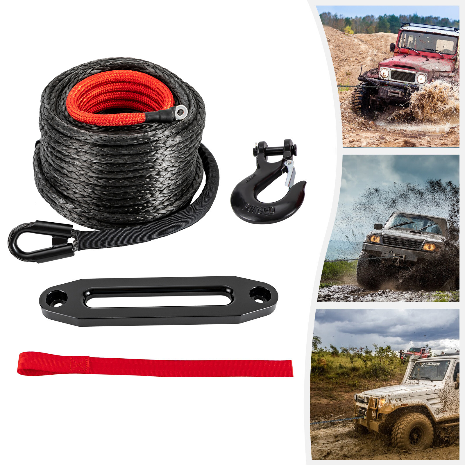 Synthetic Winch Rope Winch Line Recovery Cable 3/8"x100ft 23809lbs for SUV Truck
