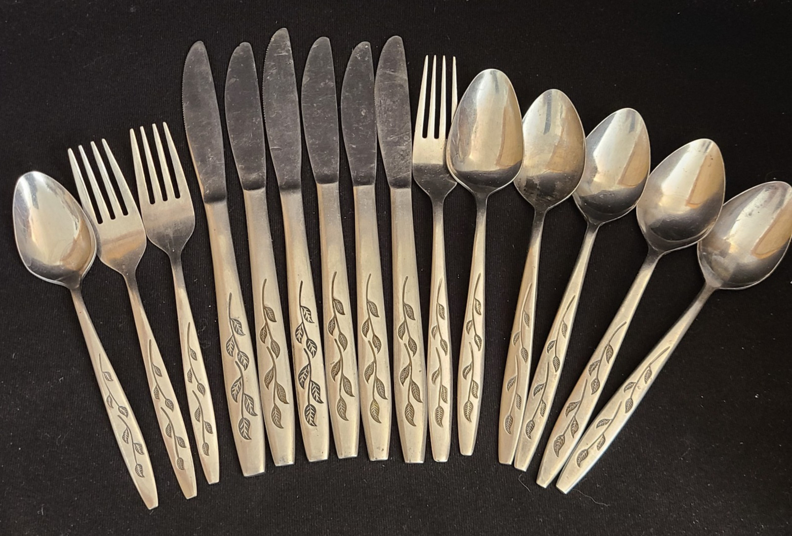 Vintage Lot 15 NASCO Stainless Steel Flatware Haiti Satin Leaves Japan Korea MCM