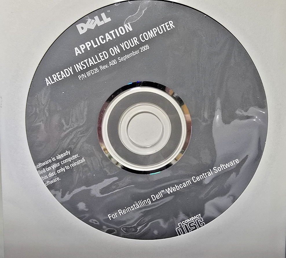 Dell Application CD  Reinstall Sept 2009 Webcam Central Software Dell P/N 8FD26