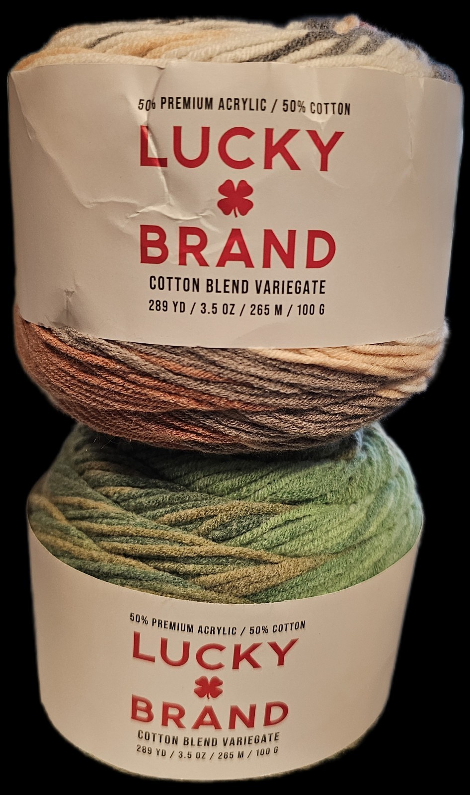 Lot of 2-Lucky Brand Cotton Blend Variegate Yarn-Balsam Green and Pumpkin Butter