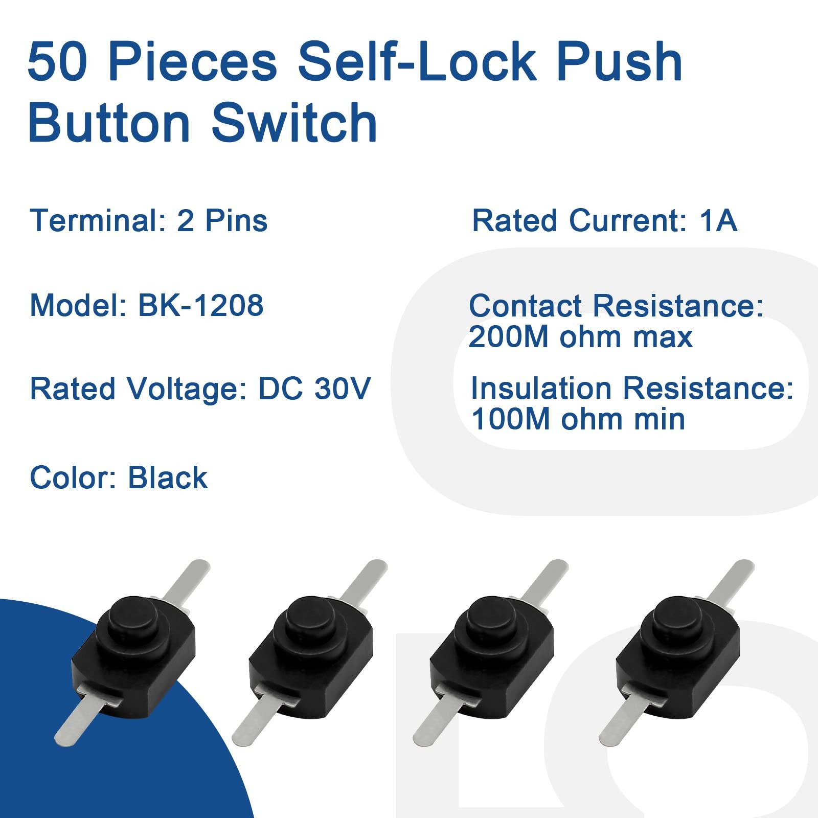 Litoexpe 50pcs Black Latching Mini ON/Off Switch SelfLock Micro Push Button S...