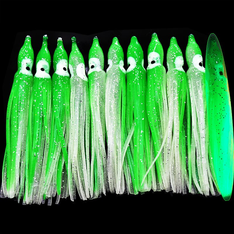 40PCS Glow Octopus Squid Skirt Glow Soft Lure 6cm-8cm Hoochies Bait Fishing Lure