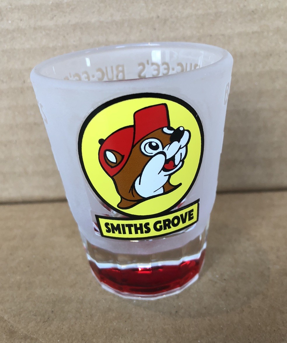 3  inch Buc-ee's Shot Glass - Smiths Grove Kentucky- Frosted Etched Heavy Glass