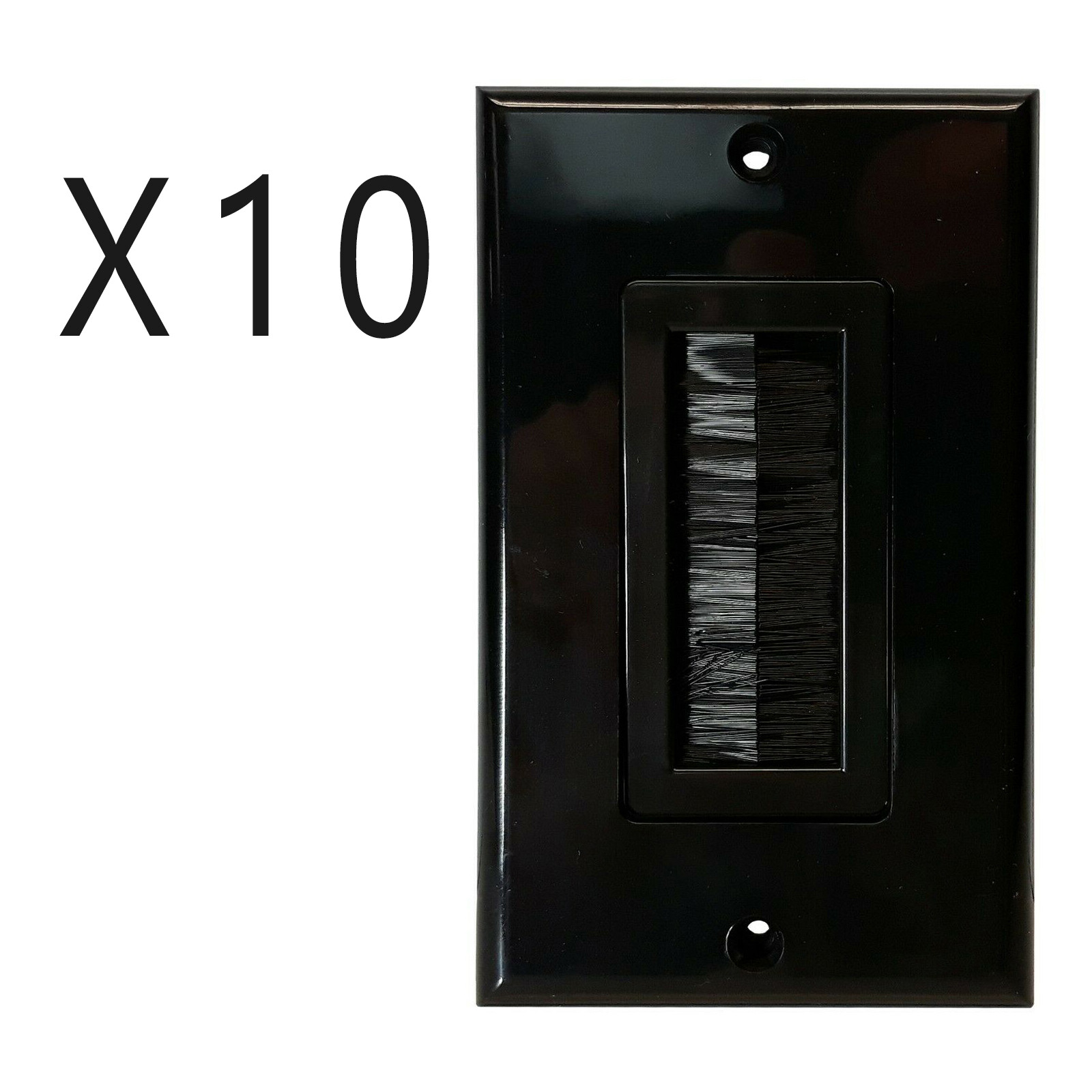 10 Pack Brush Bristle Opening Decor Bulk Cable Wire Wall Plate Face Plate Black