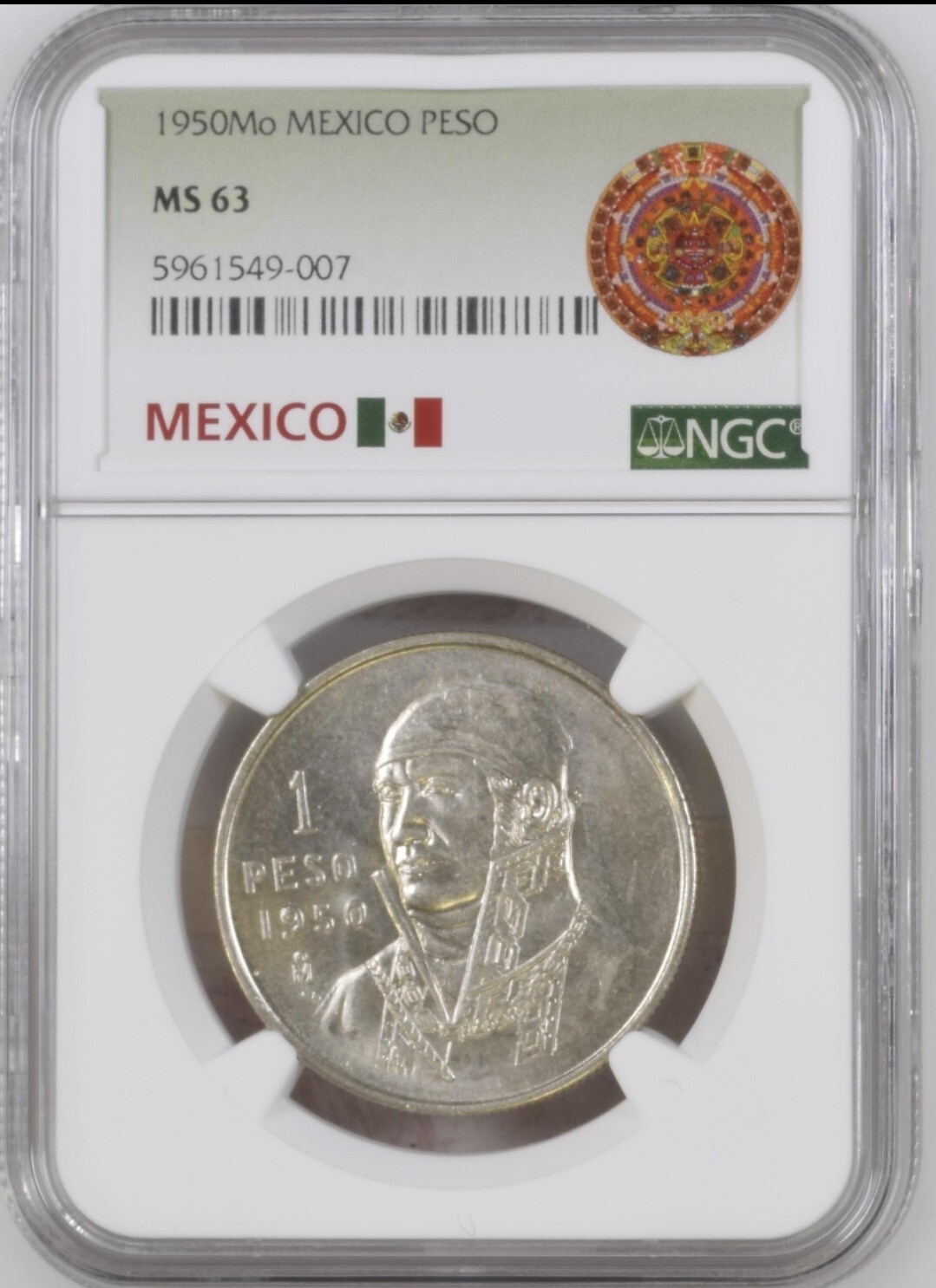 1950 Mexico Peso NGC MS 63