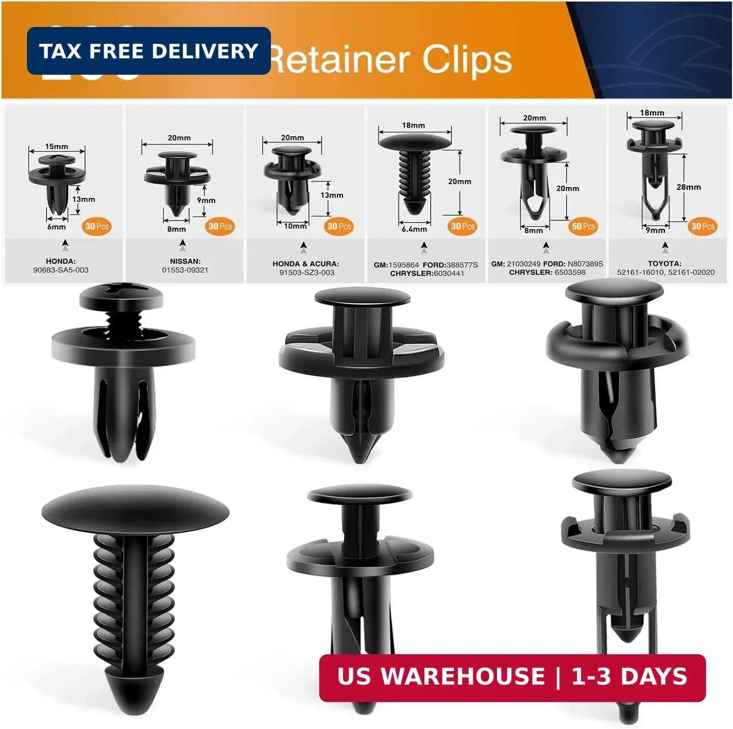 GOOACC Universal Plastic Fender Clips,200 Pcs Push Bumper Fastener Rivet Clips w