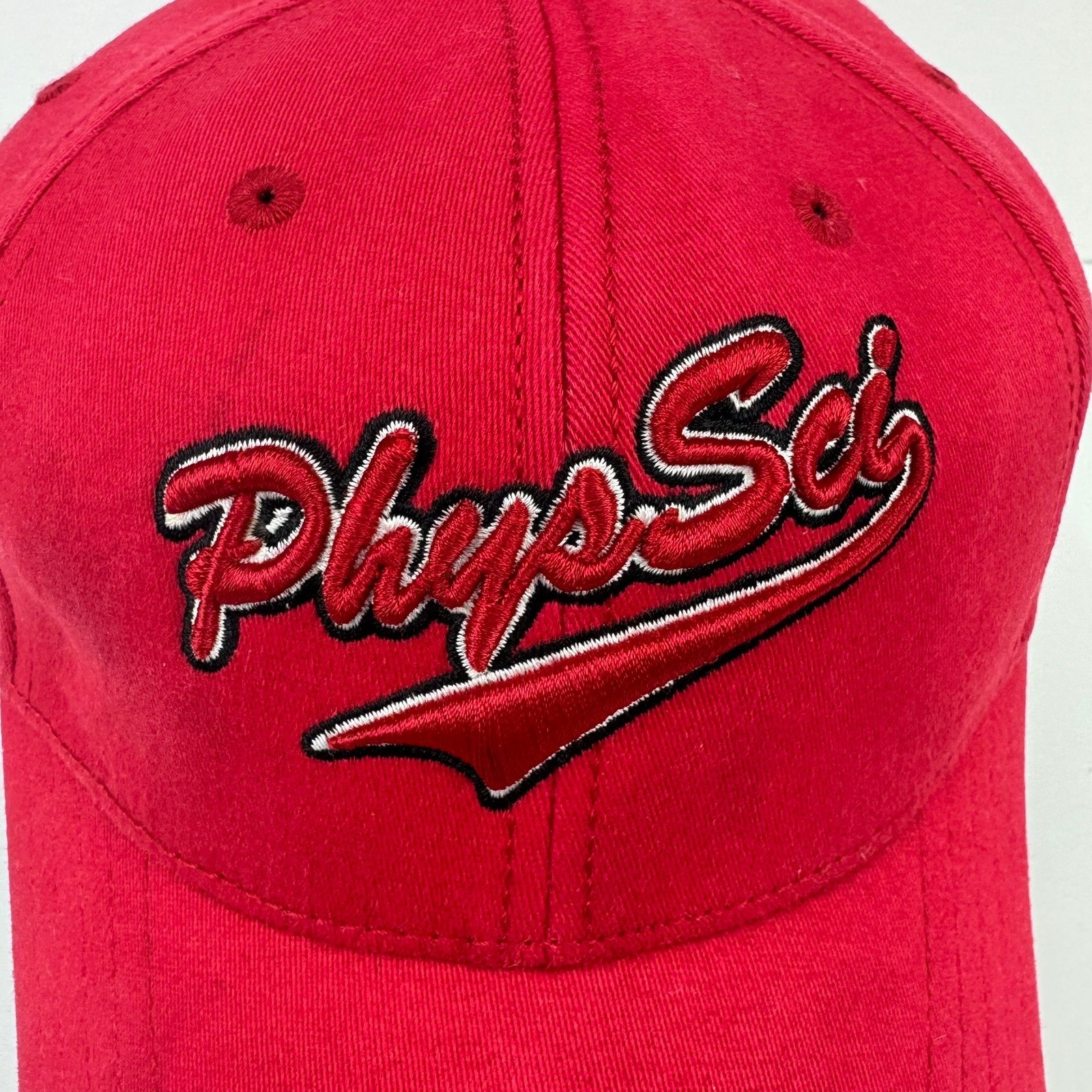 Phys Sci Red Baseball Cap Hat Embroidered Logo Adjustable Strapback