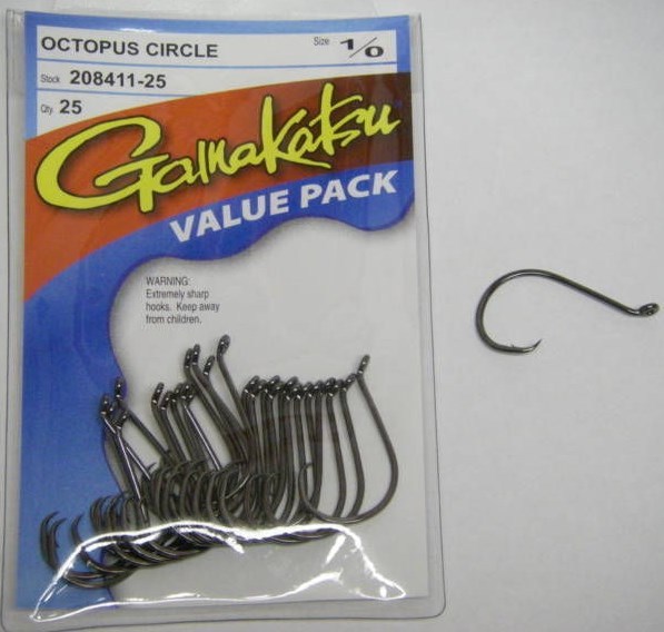 GAMAKATSU SALTWATER FRESHWATER OCTOPUS CIRCLE HOOK VALUE PACK 1/0 208411-25