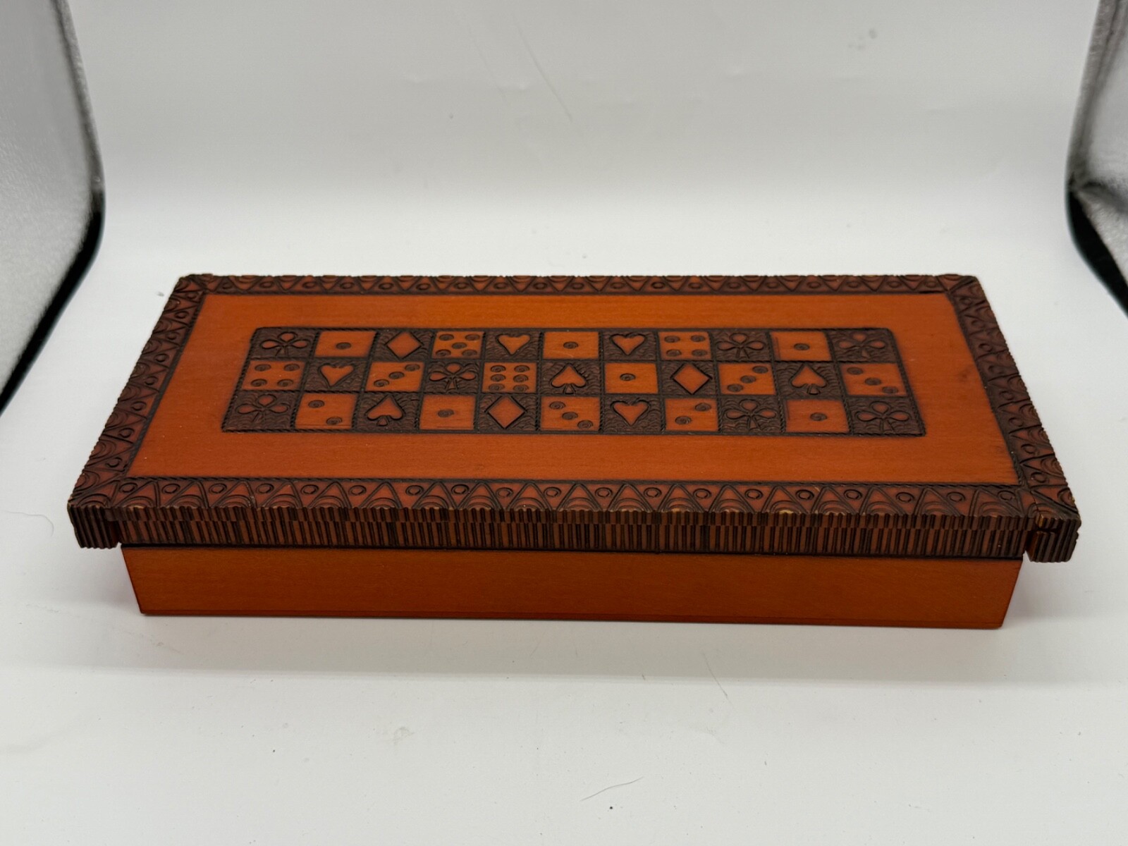 Souvenir, rectangular, wood box with hand crafted design