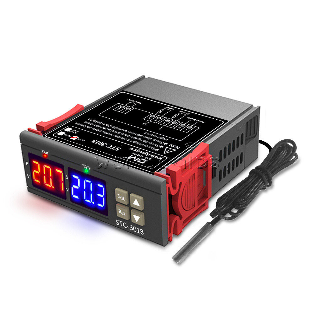 STC-3018 DC 12V Dual LED Display Temperature Controller Sensor Probe Thermostat