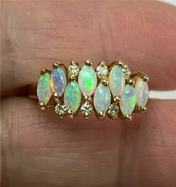 2Ct Marquise Cut Lab-Created Fire Opal Diamond Wedding Ring 14k Yellow Gold Over