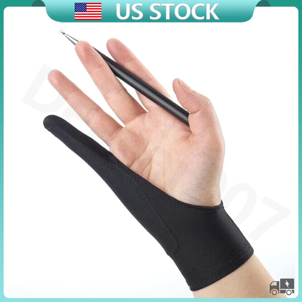 Two Finger Anti-fouling Glove Drawing & Pen Graphic Tablet Pad For Artist Black