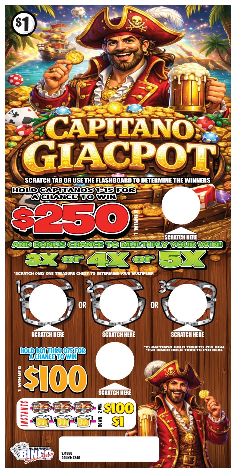 NEW pull tickets CAPITANO GIACPOT - Up to 5X Multiplier!! Seal Card Tabs