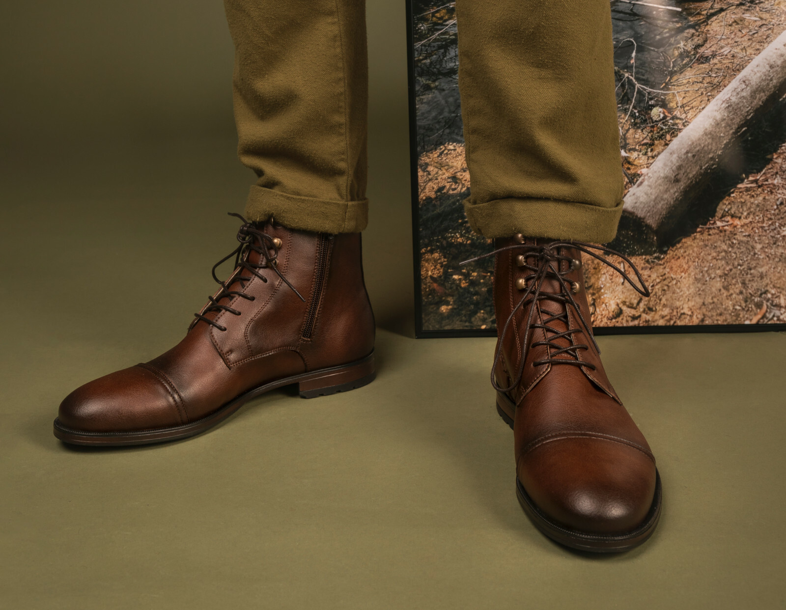 Vegan boot ankle elegant stylish breathable lined with flexible pull-on in brown