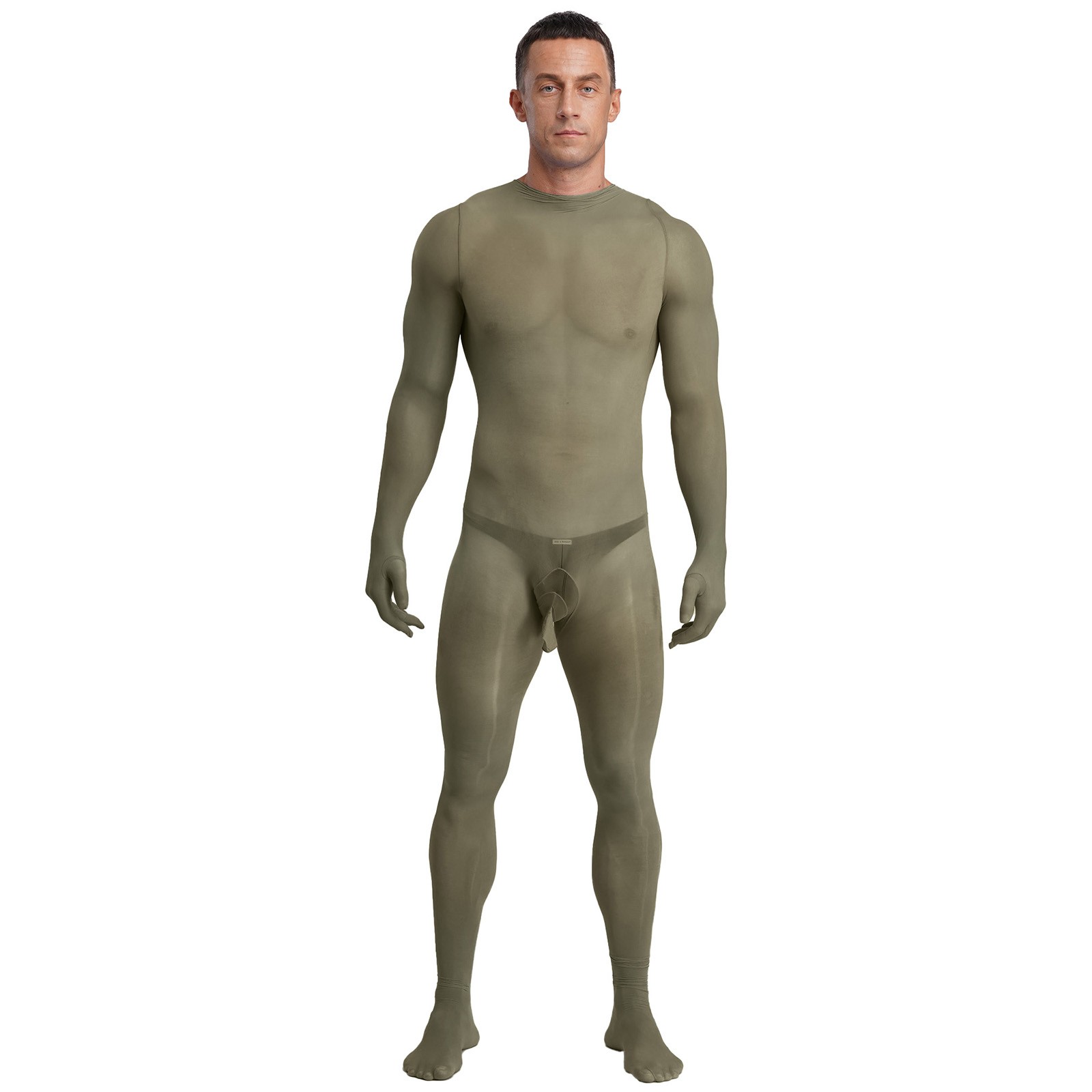 Men Unitard One-Piece Bodysuit Full-body Jumpsuit Silky Nightwear Sissy Opaque