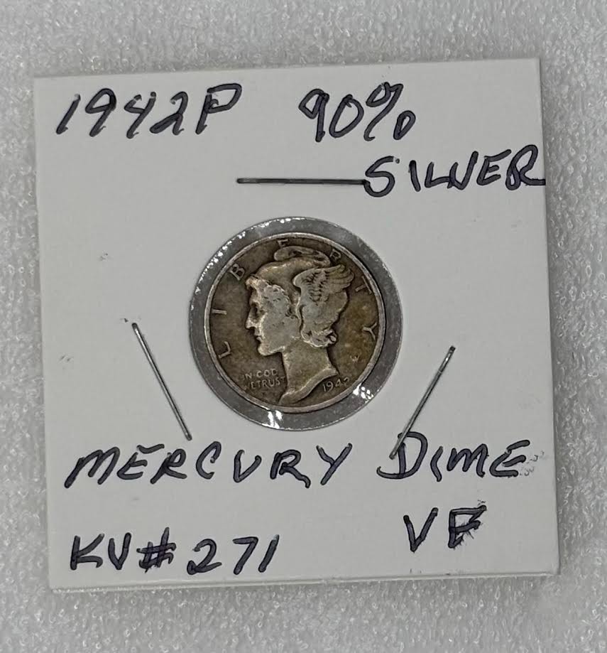 1942 P Mercury Dime Circulated 90% Silver VF Nice Coin  Uncleaned