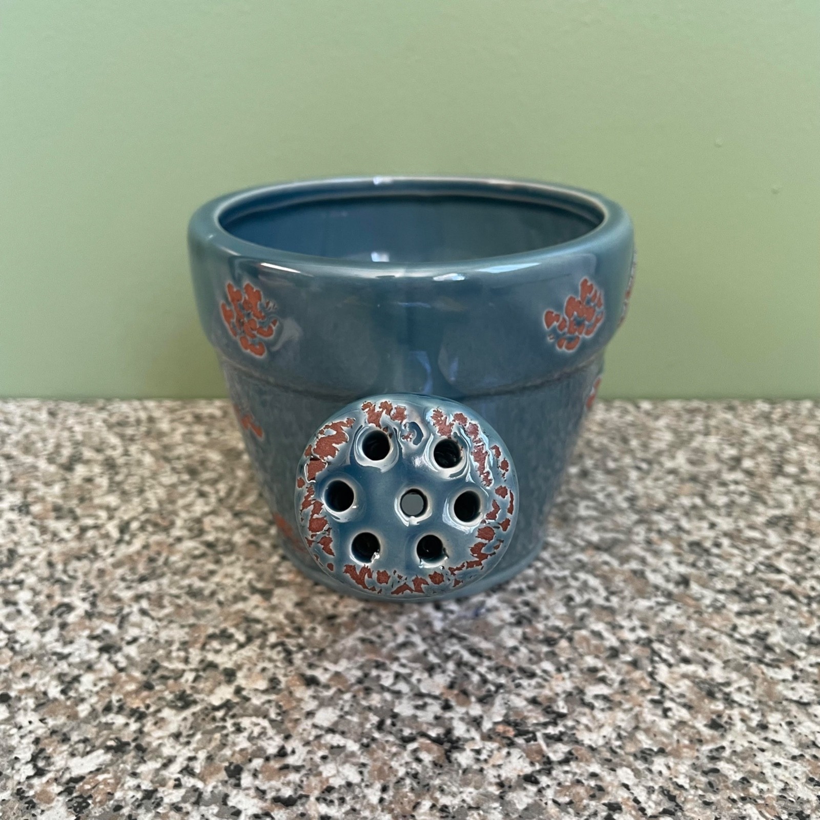Blue Ceramic Floral Watering Pot Planter
