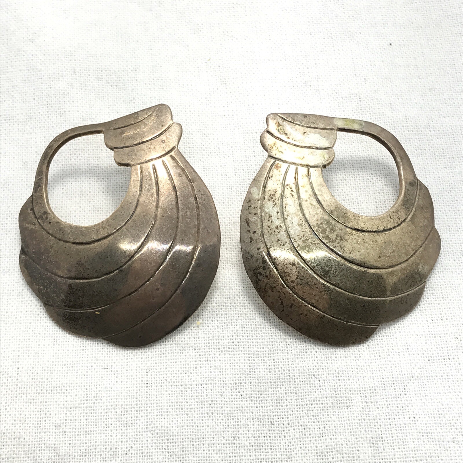 Vintage TAXCO TS-01 Mexico 925 Sterling SIlver  Large Unique  Pierced Earrings