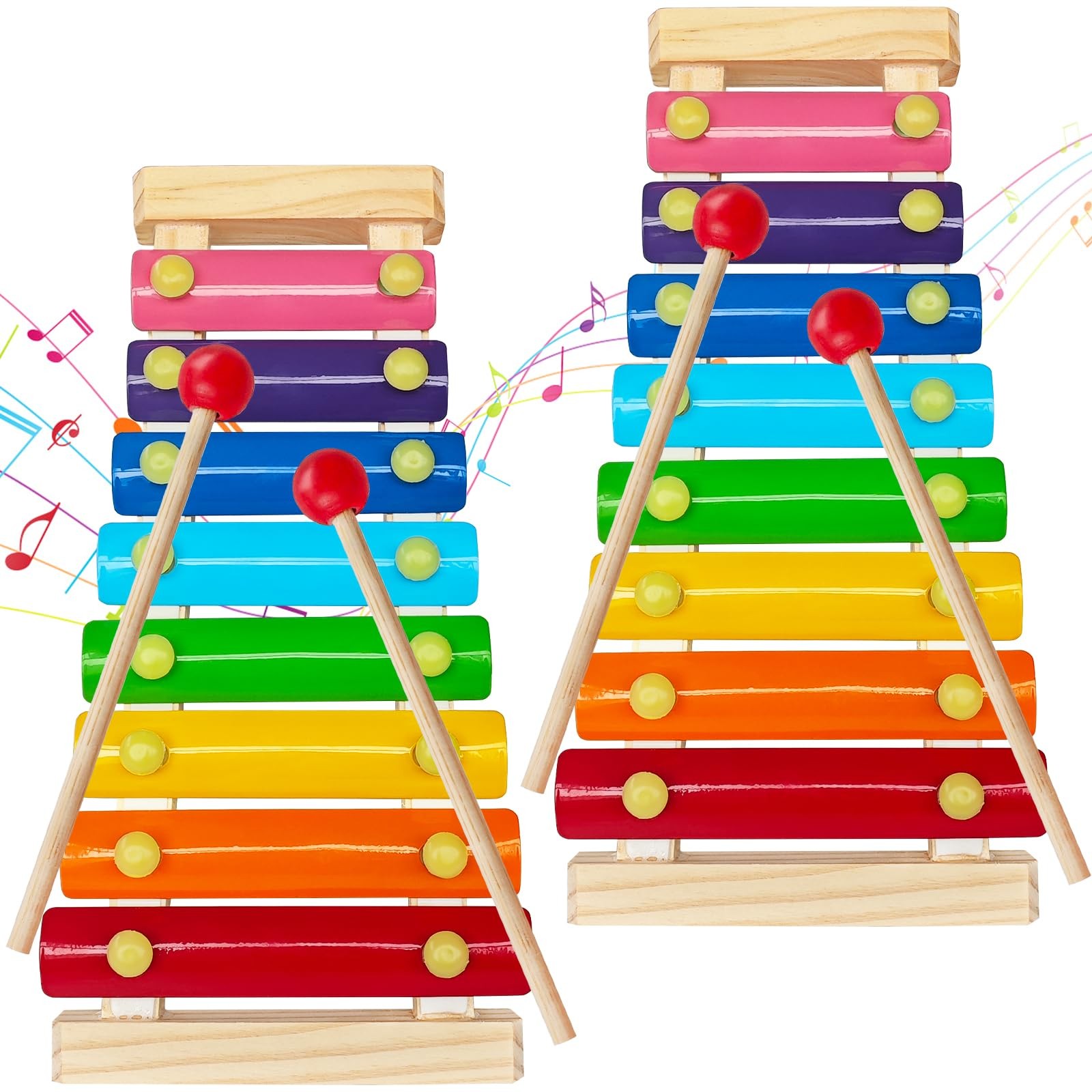 2 Pcs Wooden Xylophone for Kids,Xylophone Educational Musical Toy with 2 Chil...