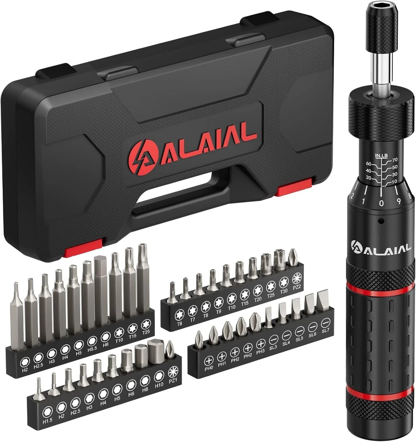 Torque Screwdriver Set 10-60 in-lb, Adjustable Inch-Pound Torque Driver Kit Red