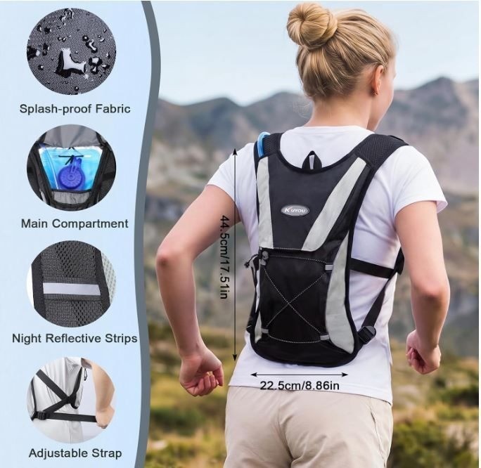 KUYOU Running Hydration Backpack Lightweight 2L Water Bladder Running Hiking New
