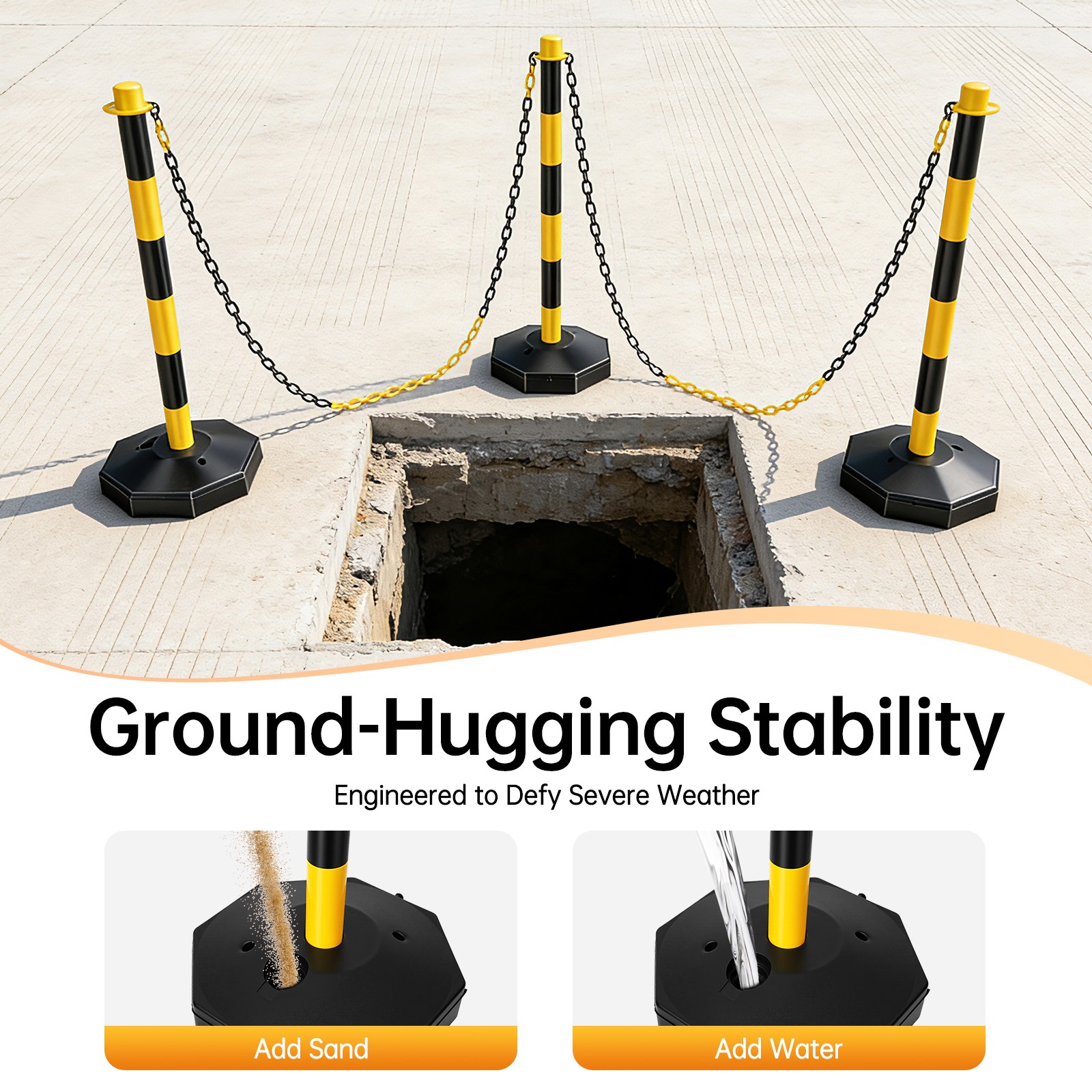 6 Packs Portable Parking Pole 33.5Inch Adjustable Delineator Post With Chains US