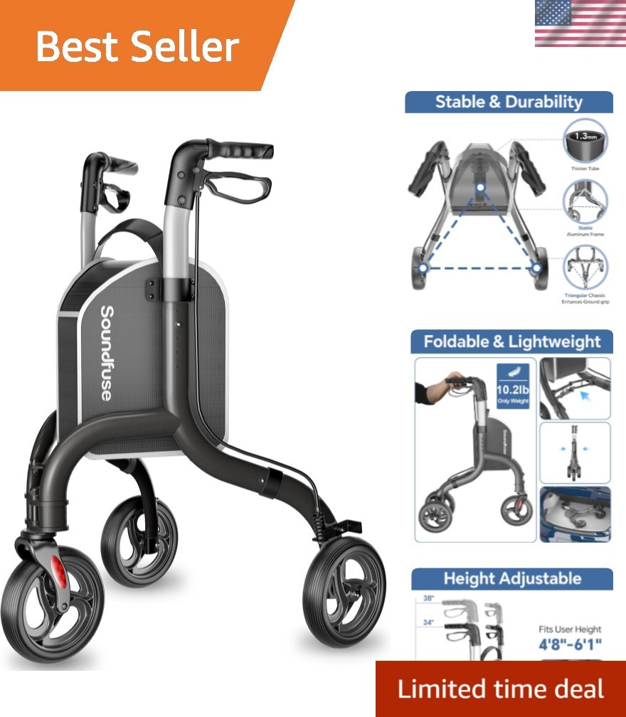 3 Wheel Walkers for Seniors, Lightweight Foldable Aluminum Rollator Walker, H...