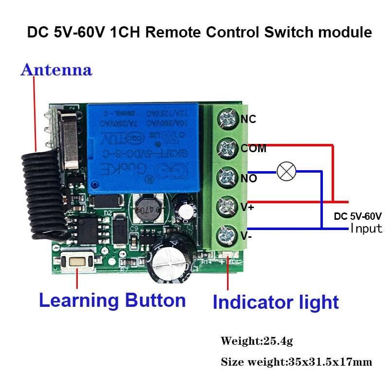 DC 5-48V Wireless Remote Switch 433Mhz 1-Channel Relay Receiver 1 Remote