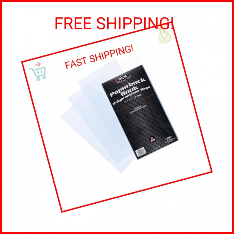 BCW Paperback Book Bags - 100-Pack | 5 x 7 3/8 Inches | Crystal Clear Polypropyl