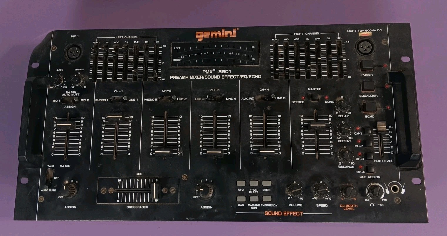 Gemini PMX-3501 Vintage DJ Music Mixer Power Tested Mixer Only