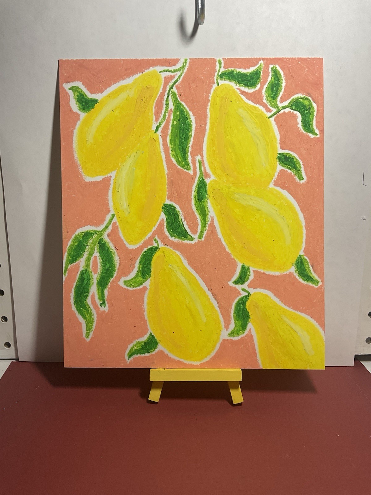 Sindy Fuhr Original Pop Art Oil Pastel Drawing 8x9.5 Inch Title Lemons Growing