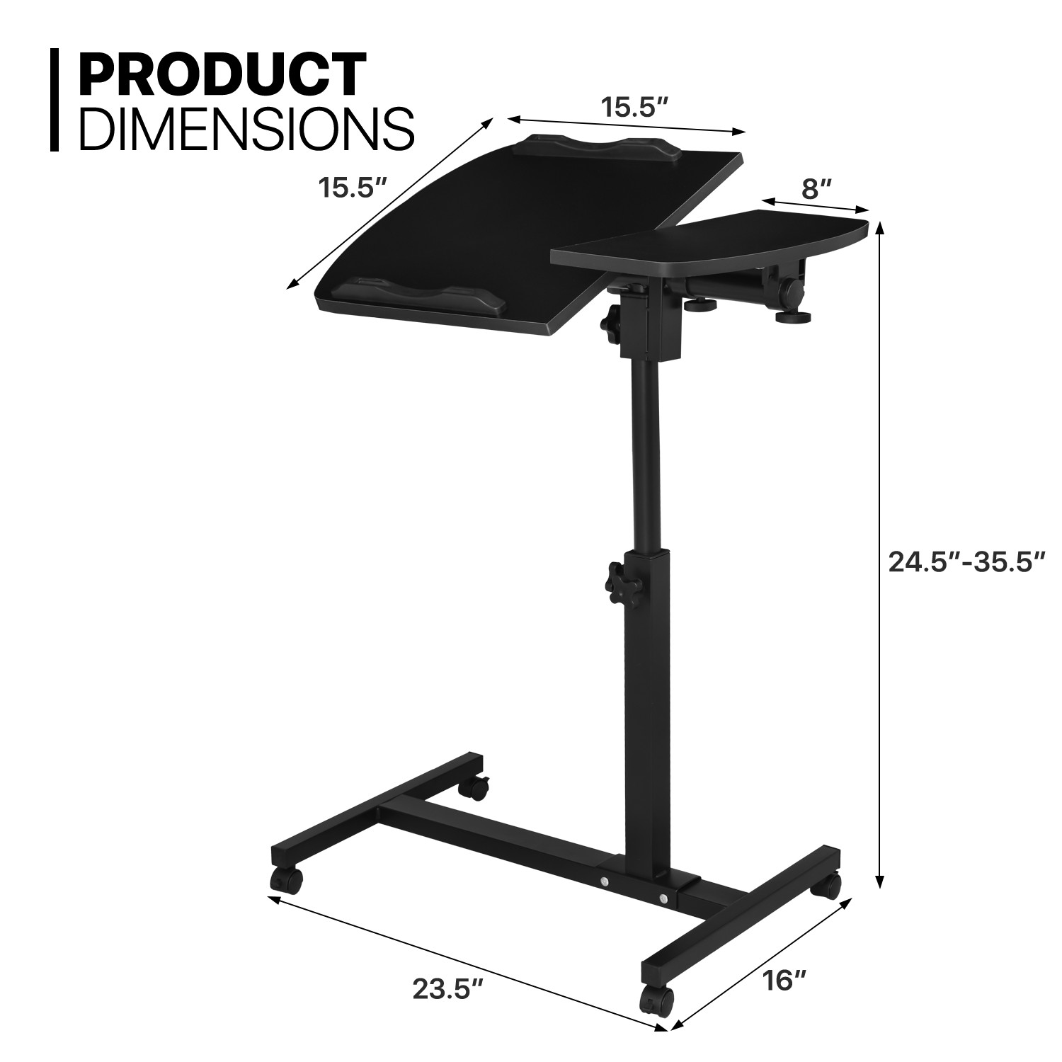 [ROLLING SWIVEL LAPTOP DESK]Stand Up Workstation Adjustable Height & Angle Table