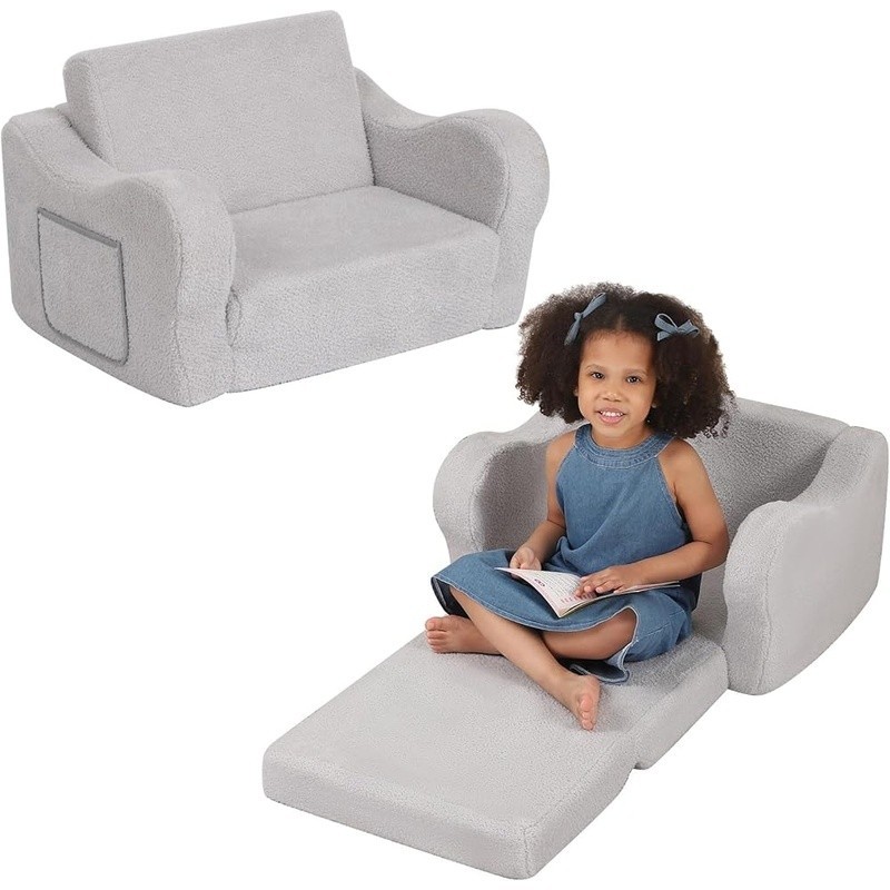 Toddler Flip Sofa Chair Foldable Kids Couch Portable Recliner W/ Storage Pocket
