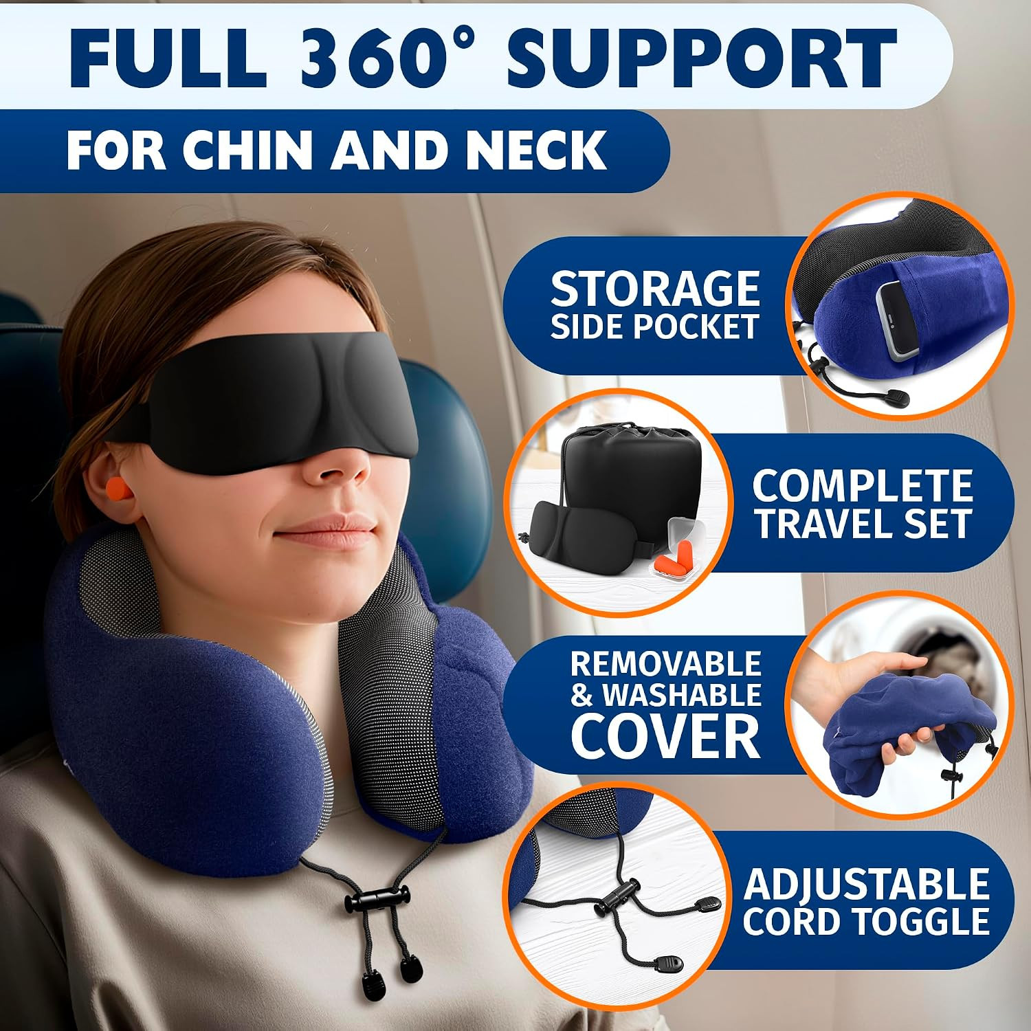 100% Memory Foam Neck Support Pillow with Adjustable Snap Buttons & Head Support
