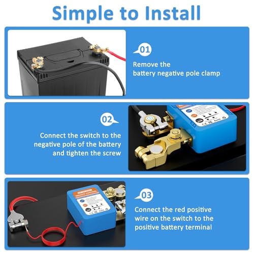 250A Kill Switch for Car, 12V/24V Remote Battery Disconnect Switch Automatic
