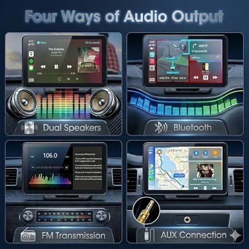 7" HD Portable Carplay Screen, Wireless Android Auto, Bluetooth, GPS, Backup Cam