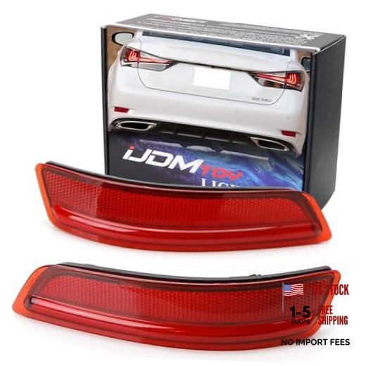 Rear Bumper Reflector Lenses Compatible With 2013-2018 Lexus ES350 Red Lens