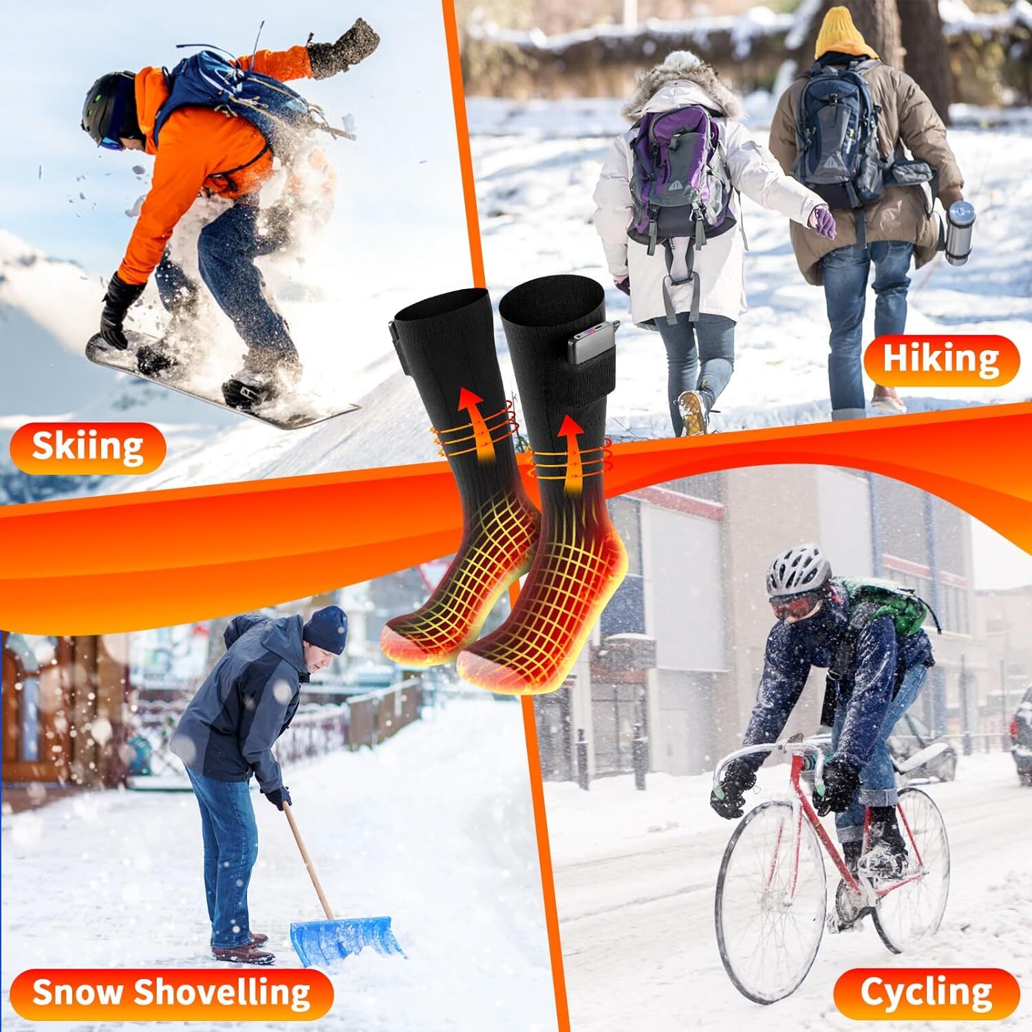 USB Electric Heated Socks Rechargeable Men Women Winter Foot Warmer W/ 2 Battery