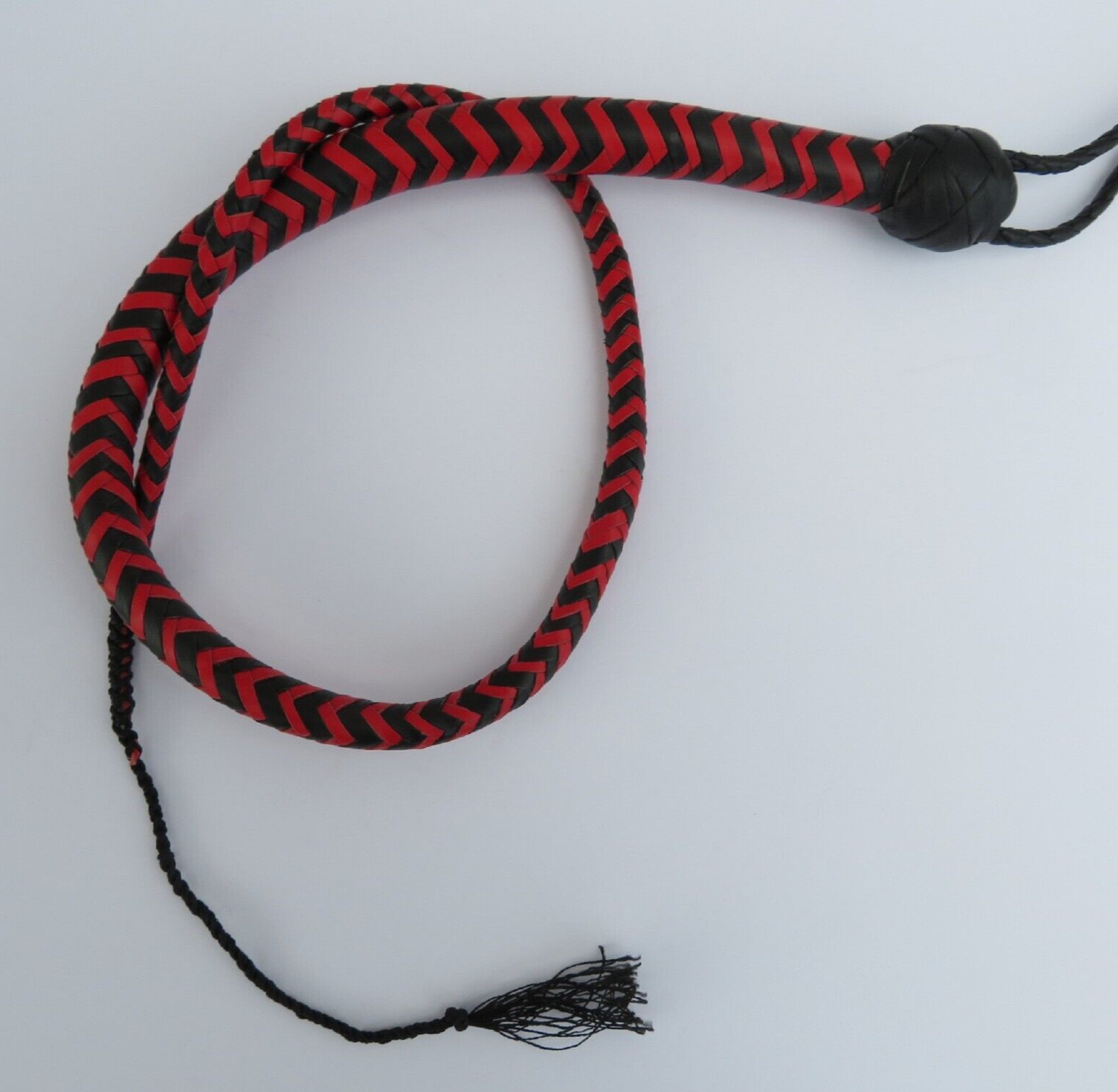 Leather Single Tail, 36" Black & Red Single Tail Unisex Handcrafted USA